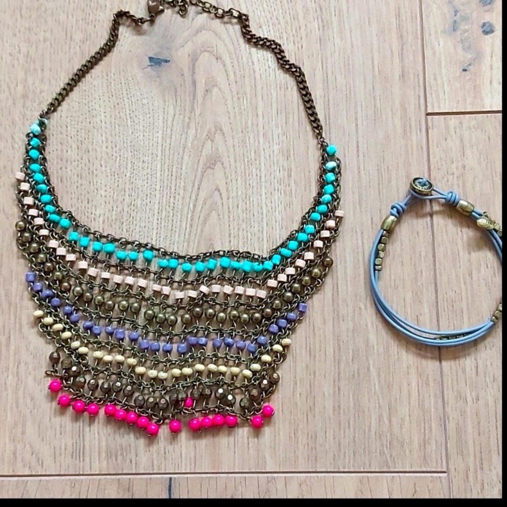Multicolor Layered Necklace And Bracelet